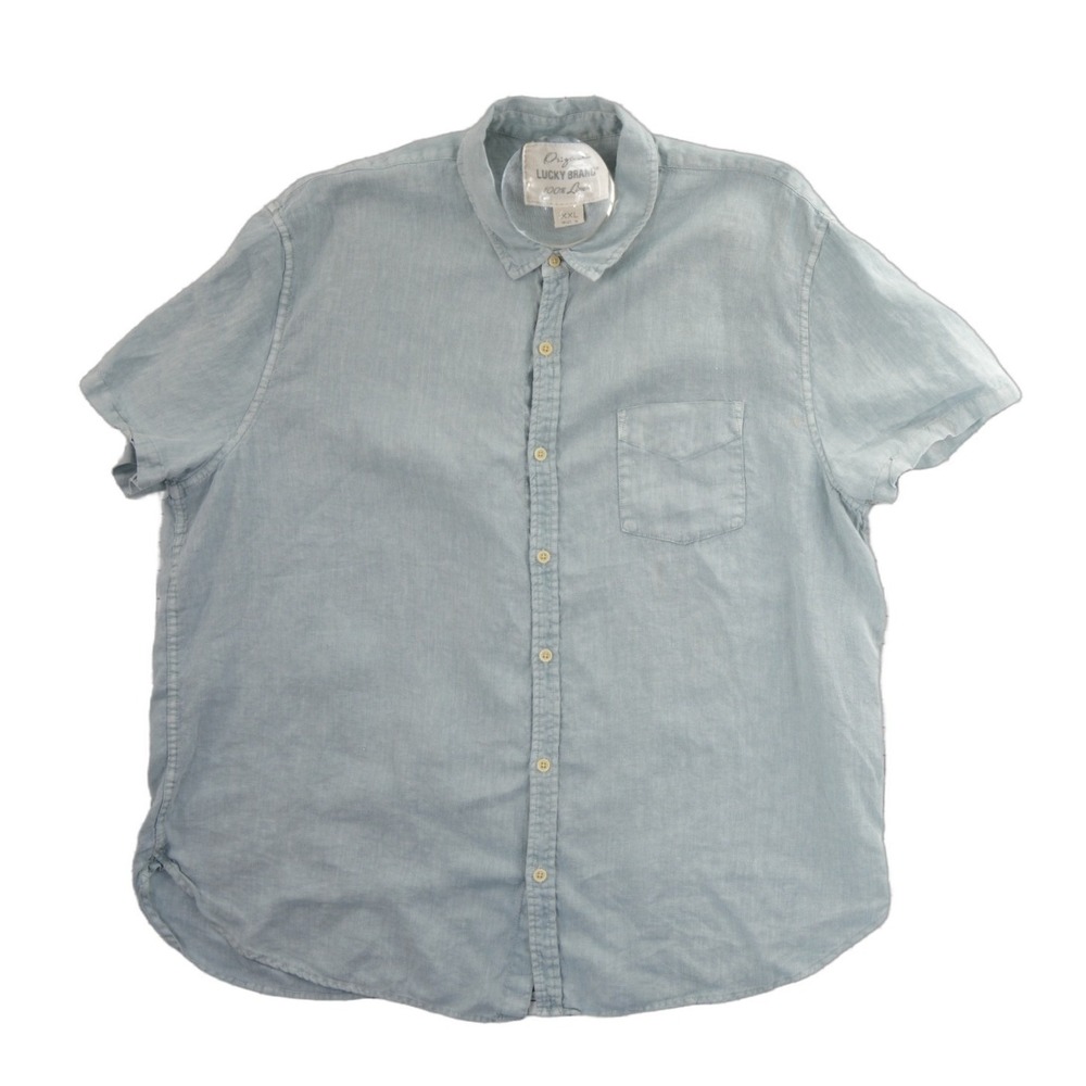 Lucky Brand Shirt Men's Size XXL Light Blue Linen Short Sleeve Casual